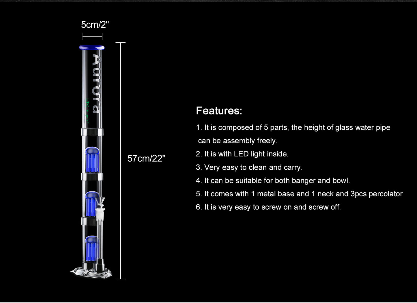 Aurora - 22” LED Light Dab Rig / Water Pipe